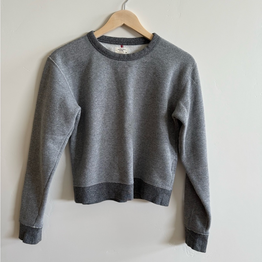 Rag & Bone Gray Crew Neck Sweater with Red Accents